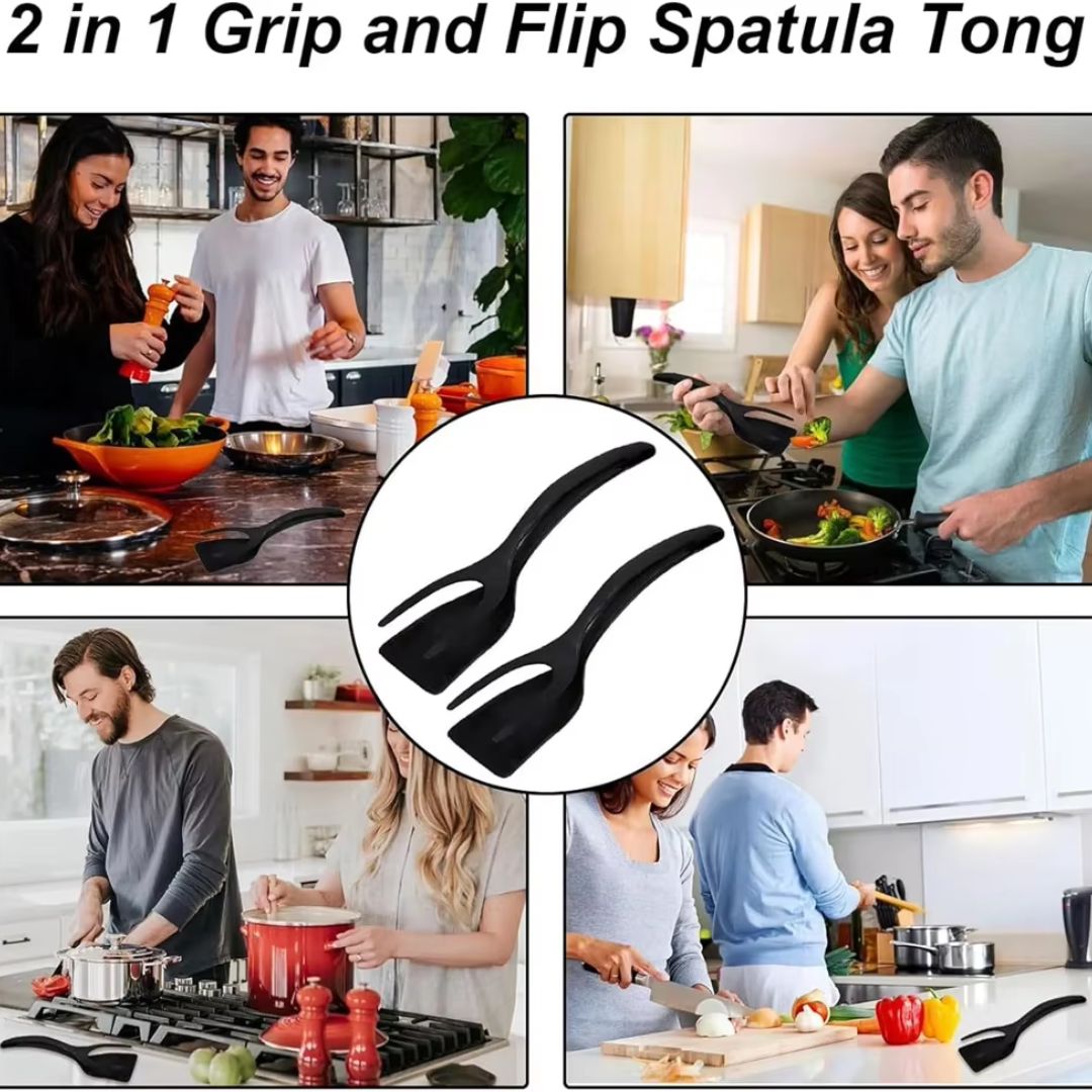 2-in-1 Grip Flip Tongs – Non-Stick, Heat-Resistant Kitchen Tool