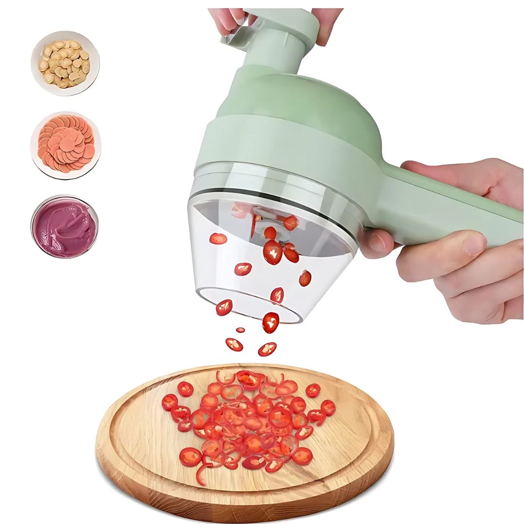 Handheld Vegetable Cutter – 4-in-1 Electric Chopper & Slicer