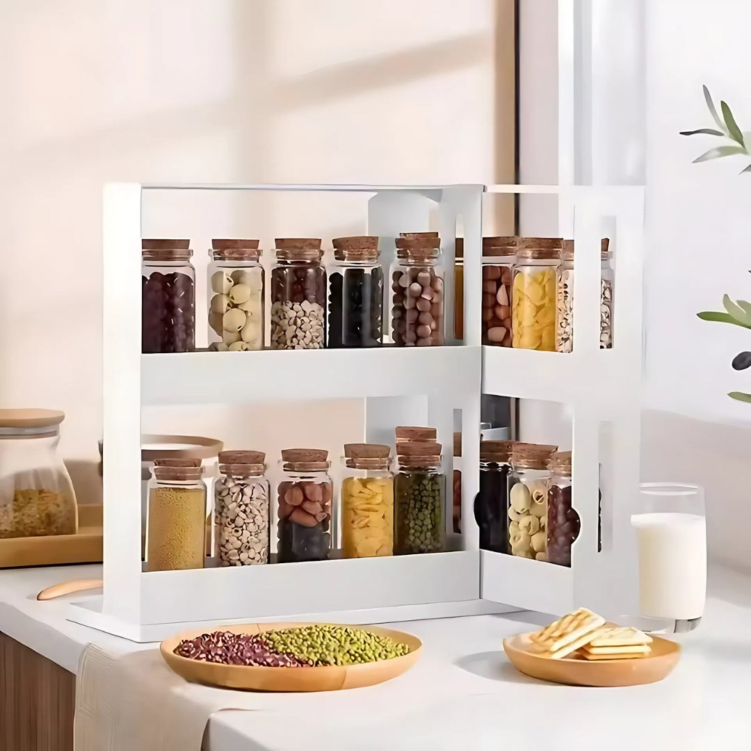 Kitchen Spice Storage Rack – Space-Saving Rotating Organizer