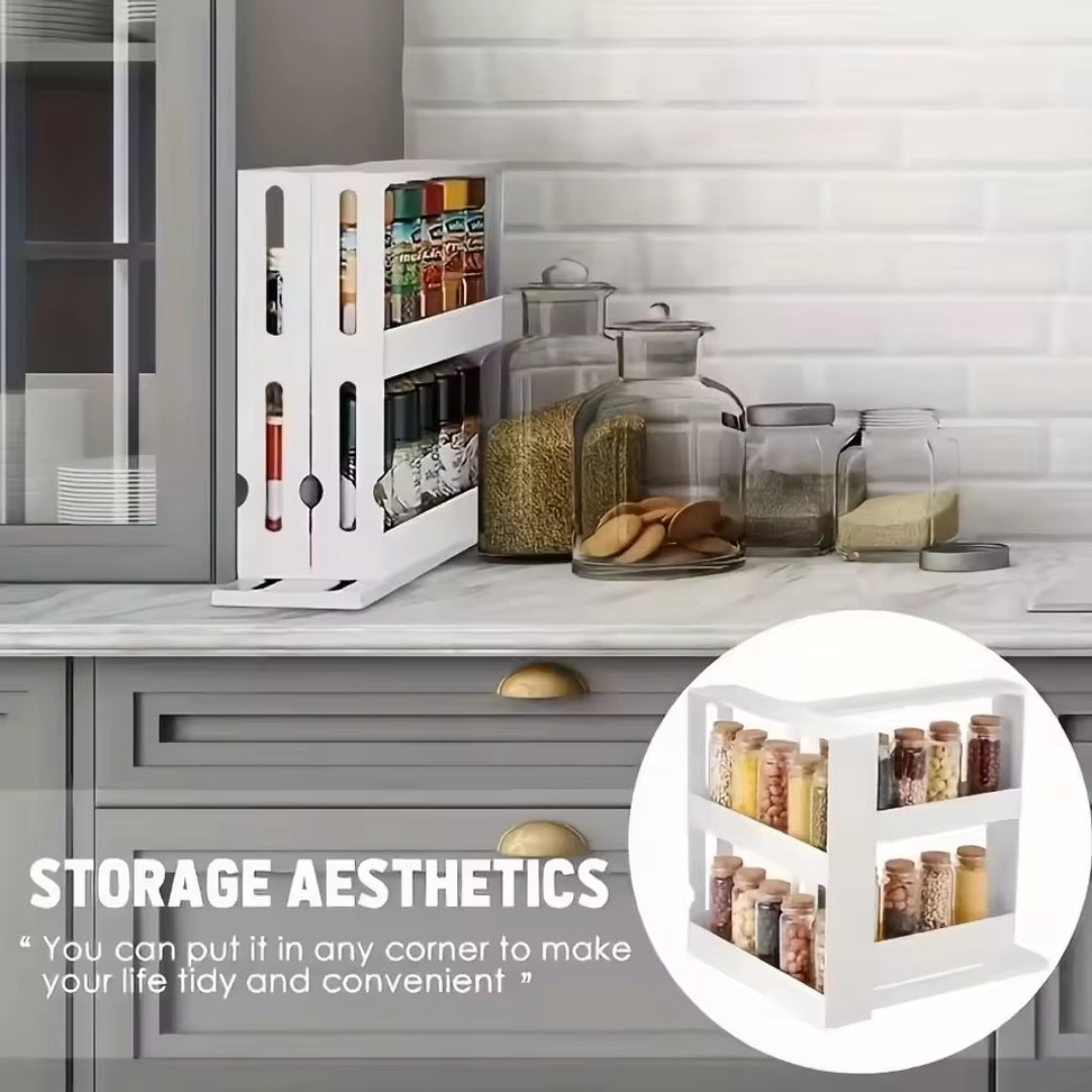 Kitchen Spice Storage Rack – Space-Saving Rotating Organizer